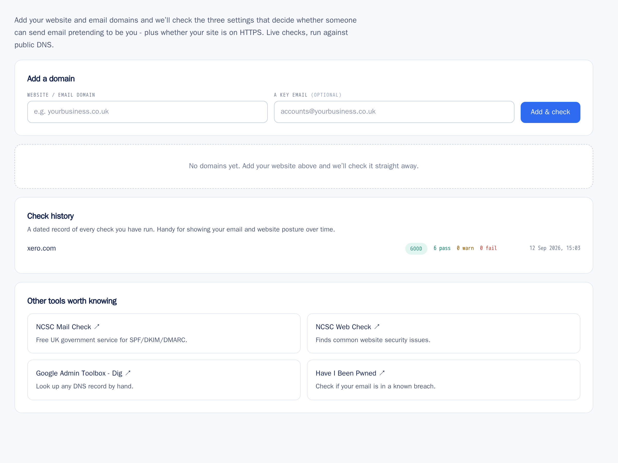 Domain & email checks in the app