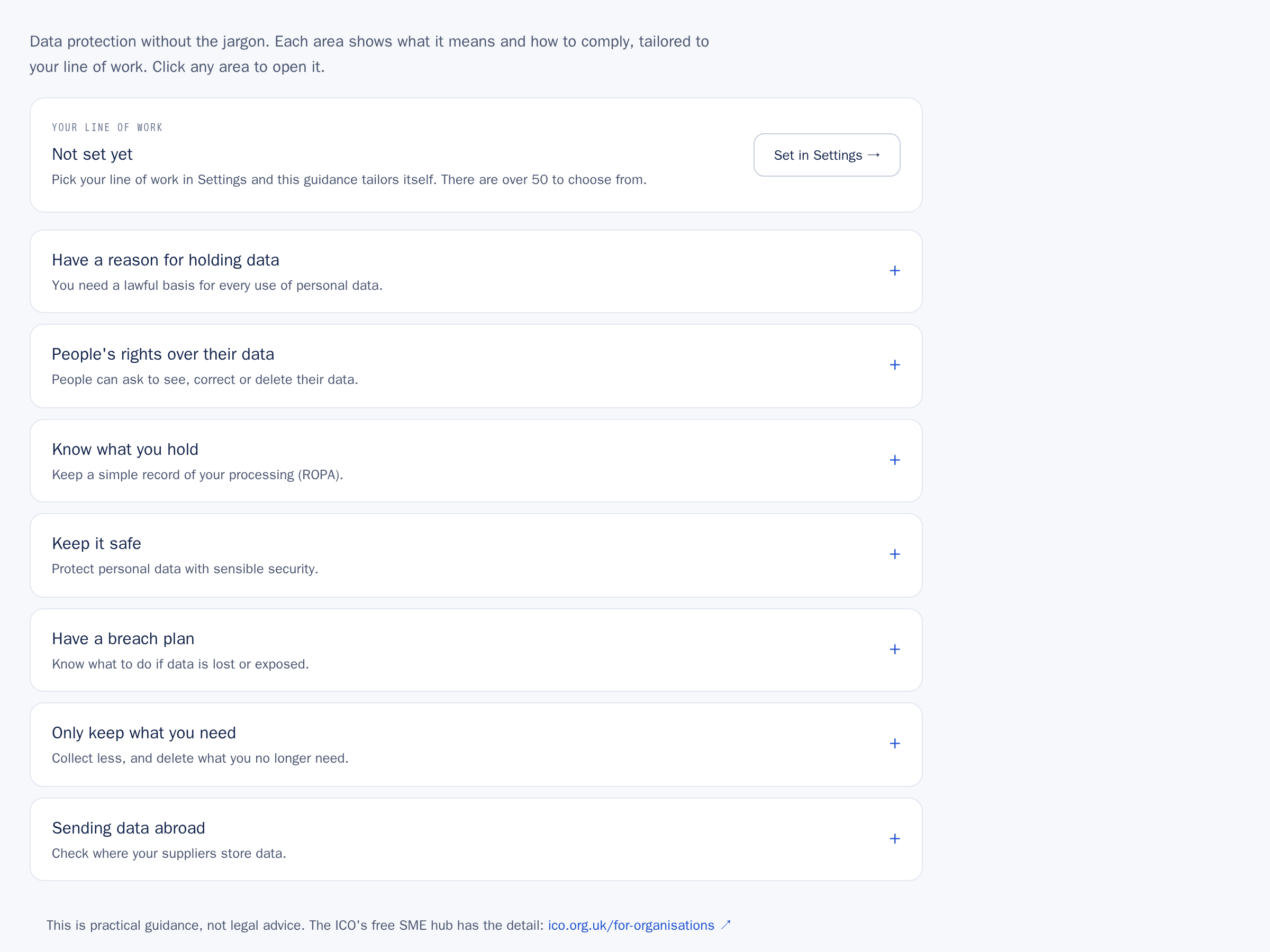 Makes GDPR plain in the app