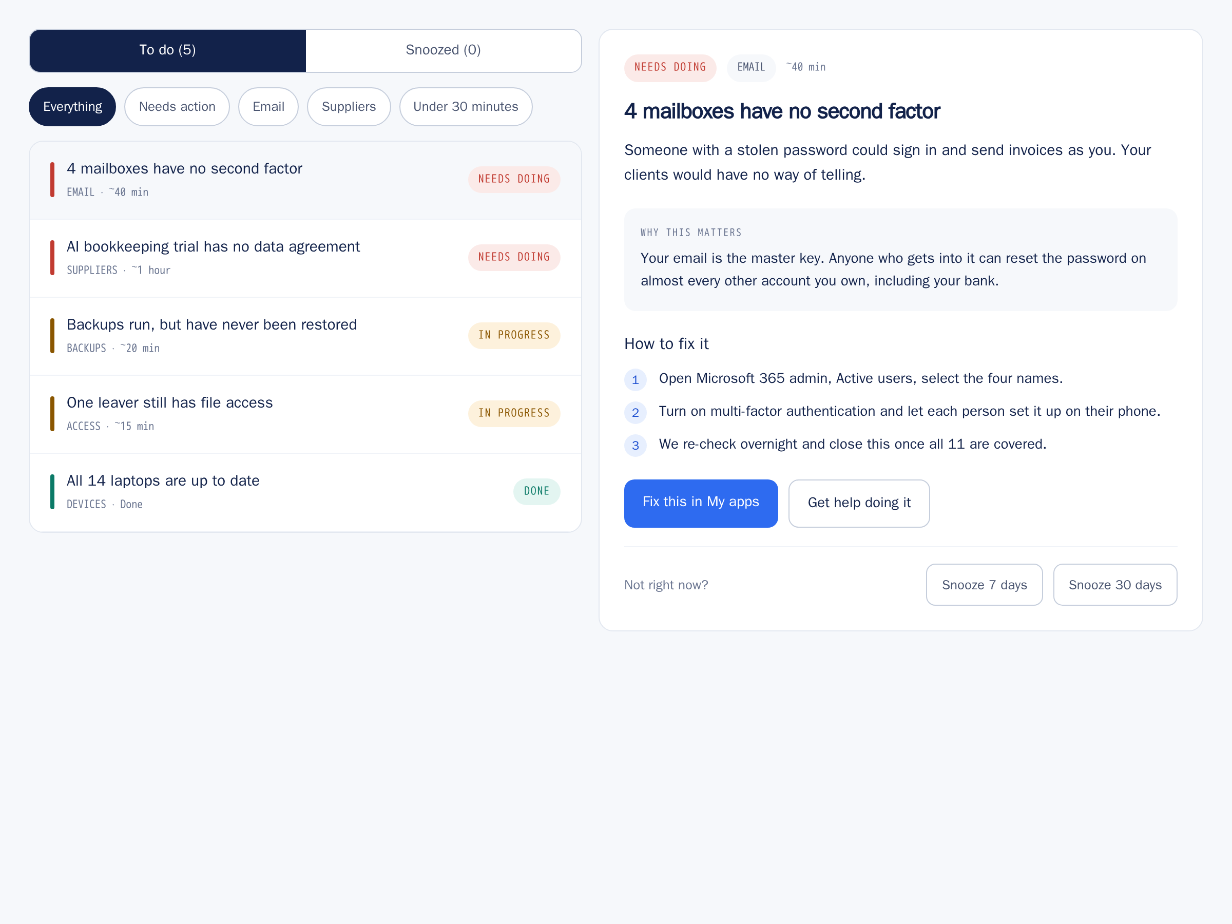 Your safety score & to-do list in the app
